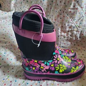 Western Chief Floral Kids Rain Boots - Black and Pink
